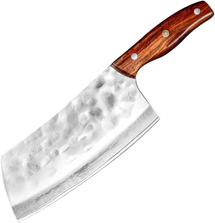 MAYiT Meat Cleaver Knife, 7.4 Inch Forged Kitchen Chef Knife 9Cr18Mov Stainless Steel Meat Vegetables Slicing Knife Wide Blade Professional Butcher Cleaver Knife