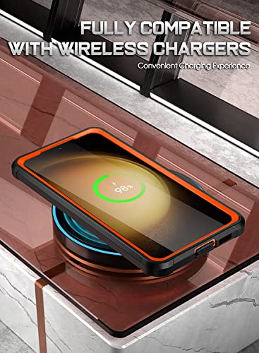 Image of Poetic Guardian Case for S23 5G 6.2 inch (2023) [20 FT Mil-Grade Drop Tested], Built-in Screen Protector Work with Fingerprint ID, Full Body Rugged Shockproof Cover Case, Orange /Clear