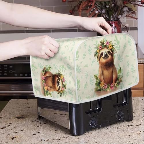 Image of Talayituse Cute Sloth Print 4 Slice Toaster Covers Dust Protection Bread Maker Covers Toaster Oven Cloth Cover Kitchen Accessories Washable Appliance Cover with Handle