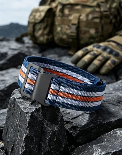 Image of BINLUN Elastic Nylon Watch Band 18mm 20mm 22mm Marine Nationale Fabric Military Parachute Replacement Watch Strap Men Women Silver & Black Buckle - Upgraded Hook-and-Loop Buckle