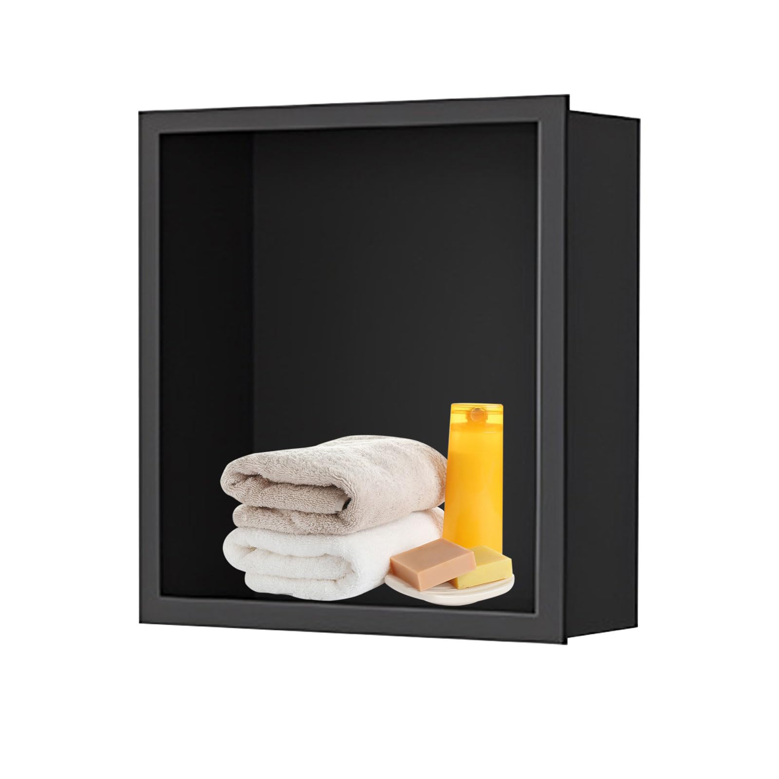 Nicho de ducha negro de 320 x 320 x 125 mm, inserto de pared de nicho de ducha de acero inoxidable, bandeja de ducha impermeable, no requiere azulejos, organizador de ducha de almacenamiento de