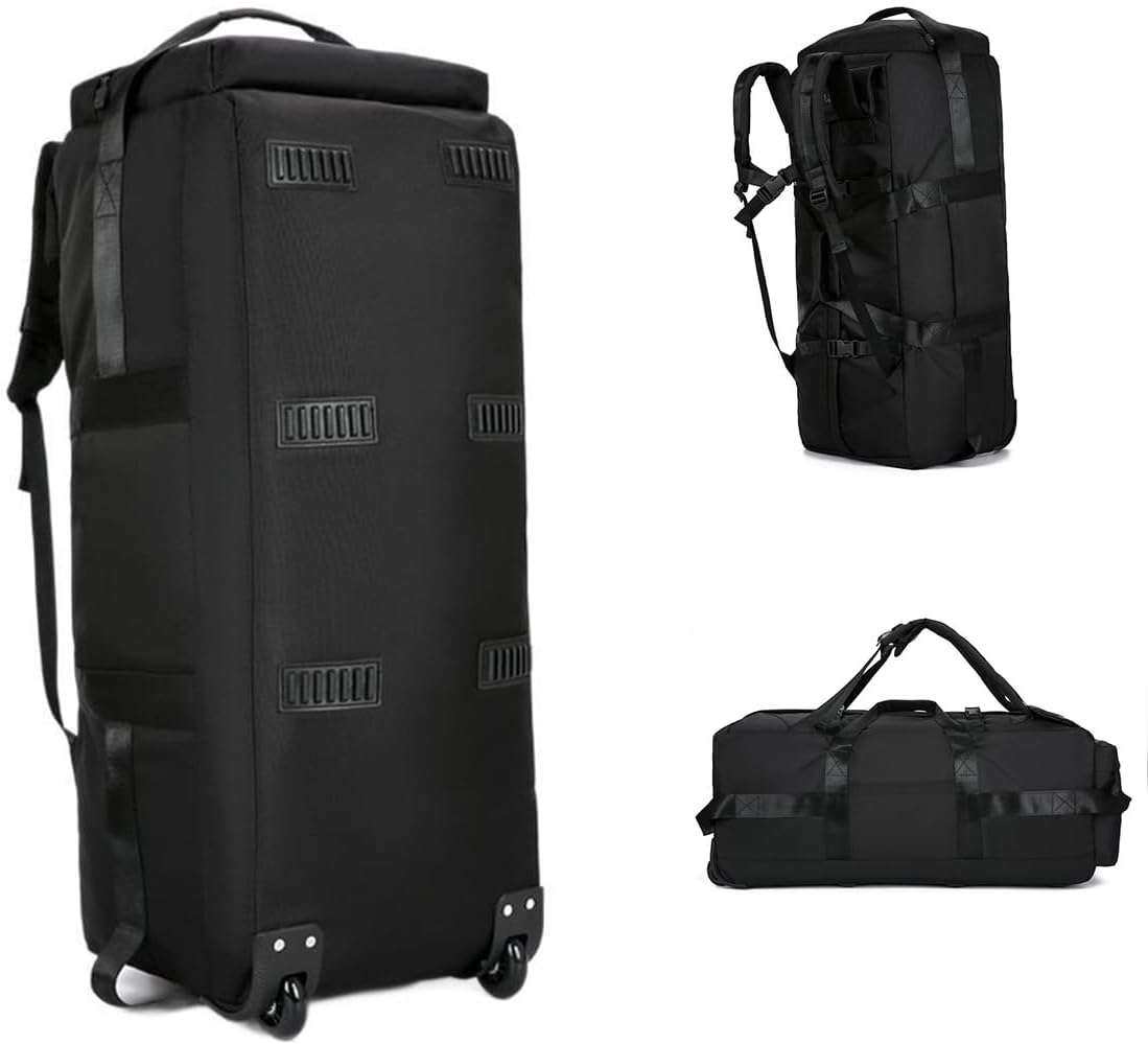 Large Travel Duffel Bag with Wheel, 90L Convertible Foldable Rolling Backpack with,Oxford Soft-Sided Rolling Duffle Bag