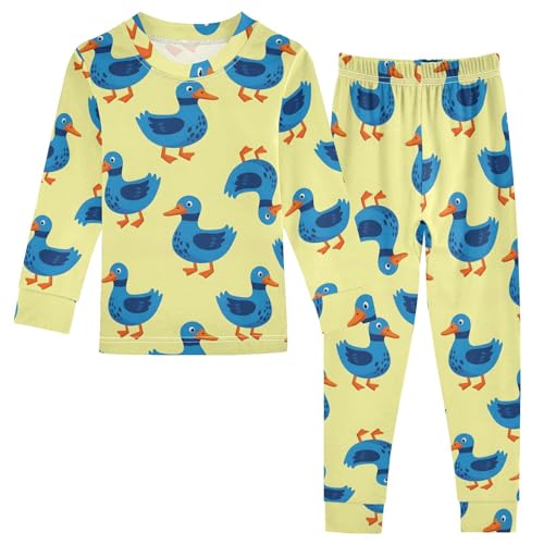 Pajama Sets Long Sleeve Blue Ducks on Yellow Soft Comfy Sleepwear 2 Piece PJS 3-8T