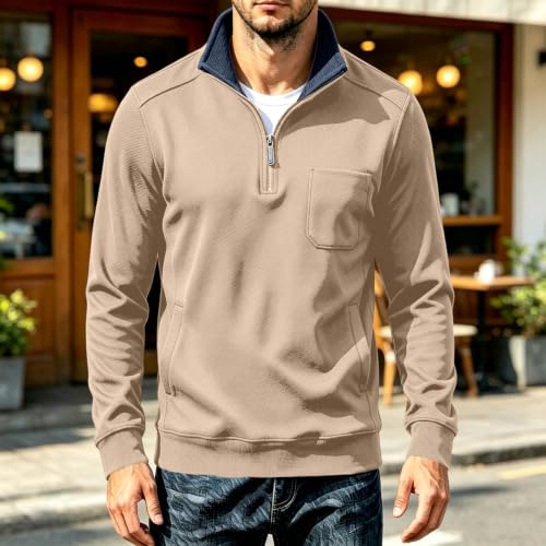 Men's Long Sleeve Shirts Fleece Lined Textured Casual Half Zip Pullover - image 2
