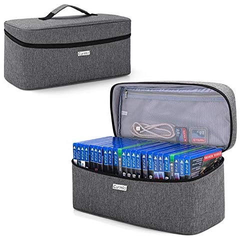 CURMIO Game Disc Storage Bag for up to 24 Discs, Universal Portable Gaming Disk Carrying Case Compatible for PS4/ PS4 PRO/PS4 Slim/PS3/PS2/Xbox One/Xbox ONE S/Xbox Series X/S/PS5,Patented Design,Grey Cover