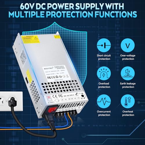 Image of Upgrade 60V 20A 1200W DC Switching Power Supply, Universal Transformers PSU AC110V /220V (SMPS), Upgraded Output Port with Power Cord, 60 Volt Power Supply for 3D Printer, CCTV, DC Motor