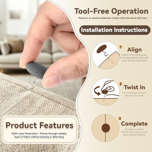 Image of Lunarm Linen Twist Pins 12pcs Upholstery Bedskirt Pins Grey Fabric Covered | Fabric Covered Button, Tightly Grip, Multipurpose for Furniture, Sofa,Headliner, Armrest Covers, Slipcovers, Storage Case