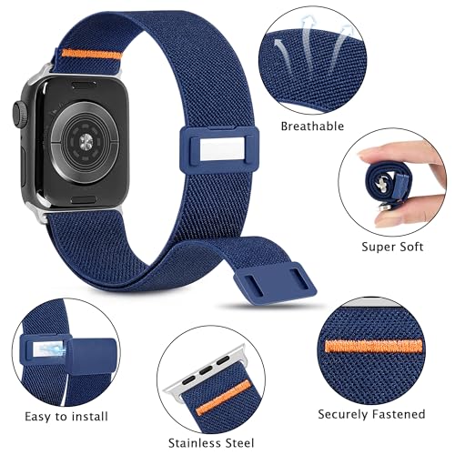 Image of Nylon Solo Loop Band Compatible with Apple Watch 40mm 41mm 42mm 38mm 44mm 45mm 46mm 49mm Women Men, Elastic Magnetic Clasp Stretchy Sport Strap for iWatch Series SE 11 10 9 8 7 6 Ultra