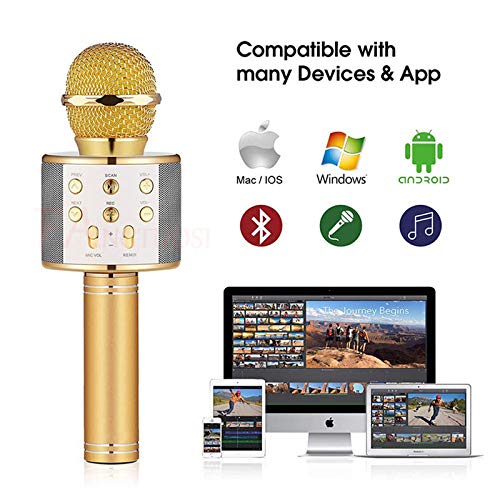 OUYAWEI WS-858-1 Wireless Bluetooth Karaoke Microphone Stereo Mic KTV USB Speaker Player Rose Gold