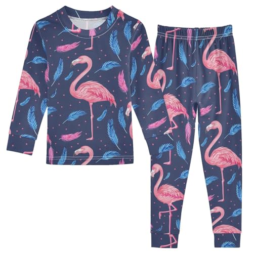 Fustylead Beautiful Pink Flamingo and Feather Cotton Pajamas Long Sleeve Sleepwear Lounge Set