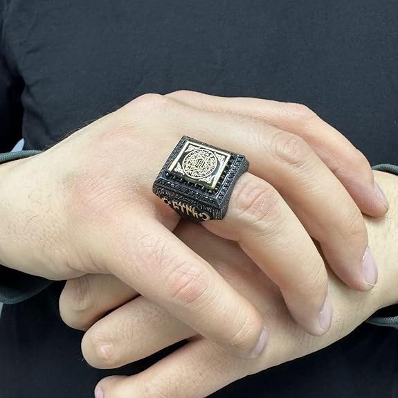 Anillo de sello de los siete arcángeles para hombre, sello de Salomón, cábala, plata de ley 925, circonita cúbica negra, triángulo, estrella de David, anillo de amuleto de protección para