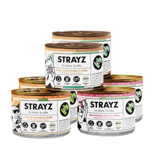 STRAYZ Katzenfutter Nass in Soße Probierpaket – Getreidefrei, Hoher Fleischanteil, ohne Zuckerzusatz, 100% natürliche Zutaten, Premium Nassfutter in Soße für wählerische Katzen