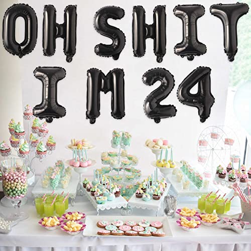 Image of Oh I'm 24! Latex Balloons 16 Inch Black Hallo Twenty Four Cheers to 24 Years Old Theme Decor for Man Woman Happy 24th Birthday Party Photo Studio Prop Flag Decorations Favors Supplies