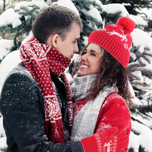 Gorro de Navidad rojo y guantes térmicos con bufanda de punto para mujer 5