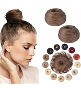 KISANOF Messy Bun Hair Piece Human Hair Chocolate Brown Wavy Tousled Stretchy Fluffy Donut Updo E...