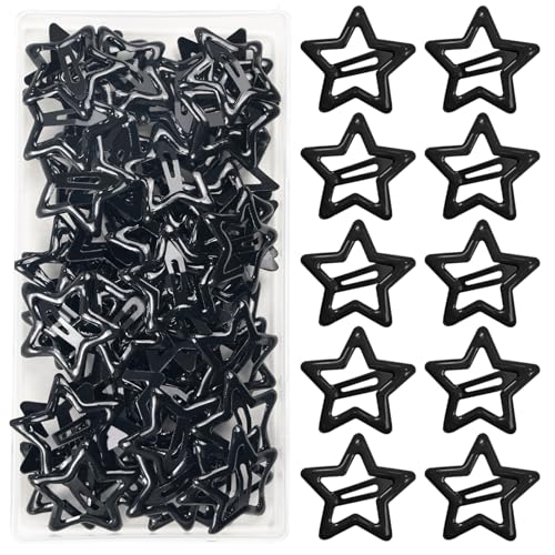 64 Pcs Cute Metal Star Snap Hair Clips for Women & Girls - Strong Hold Small Barrettes for Thin, Fine & Short Hair(Black)