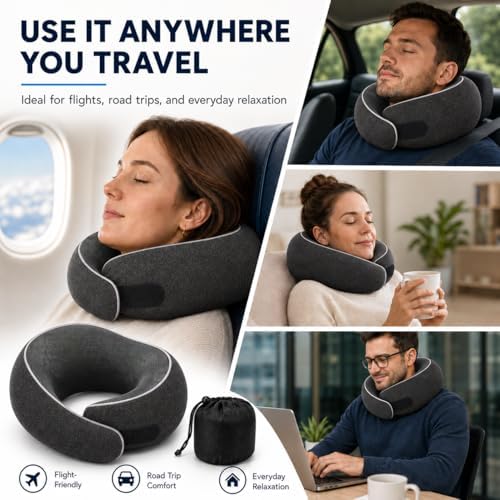 SILVORIC Travel Neck Pillow for Airplanes, Pure Memory Foam Neck Pillow with Washable Cover and Storage Bag, Ergonomic 360° Support for Sleeping, Car, Office, Home, Black — view 6