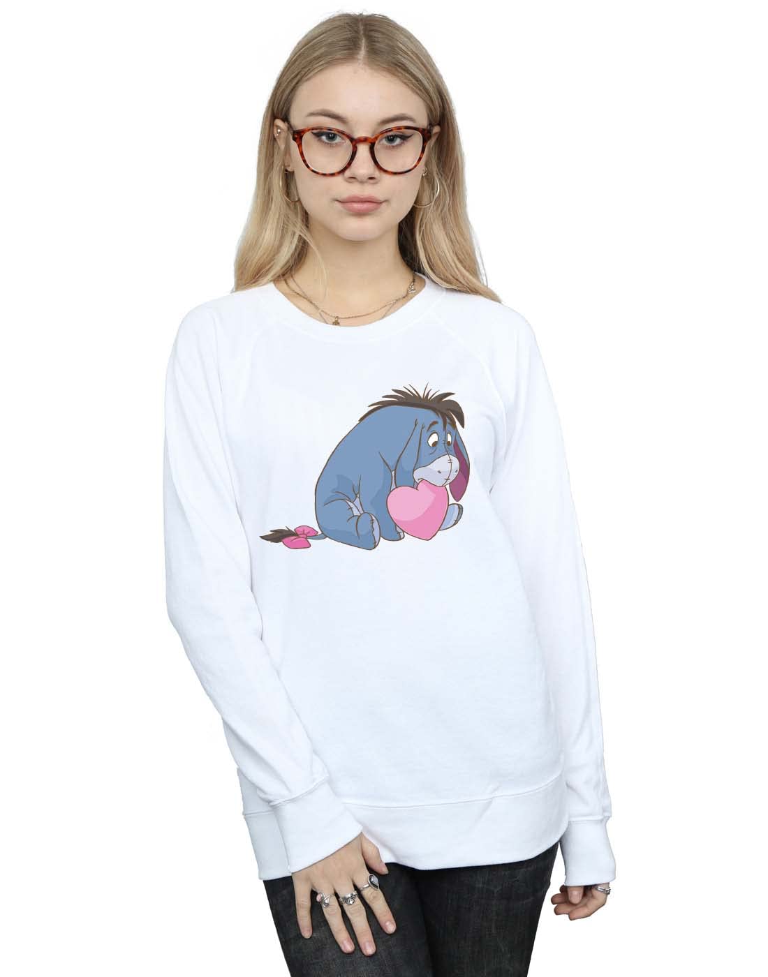 Absolute Cult Women's White Disney Winnie The Pooh Eeyore Mouth Sweatshirt Large