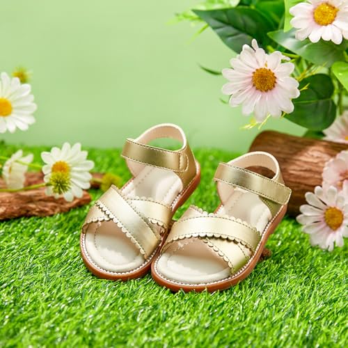 Image of PHIRAMIN Toddler Girl Sandals - Flower Girl Dress Shoes Open Toe Little Kid Flats