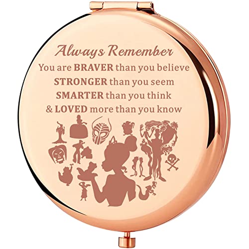 KEYCHIN Frog Princess Pocket Mirror Princess Fairytale Fans Gifts Always Remember You are Braver Stronger Smarter Than You Think Compact Makeup Mirror (Frog Princess-RG)