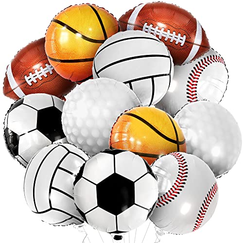 Big, 18 Inch Sports Balloons Set - Pack of 12 | Sports Themed Birthday Party Supplies | Sports Helium Balloons for Sports Balloon Garland | Sports Themed Baby Shower Decorations, Sports Party Supplies