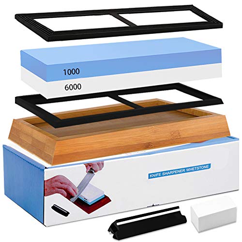 Consevisen Whetstone Knife Sharpening Stone 1000/6000 Grit Water Stone Sharpener Kit 2 Sided