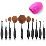 BeautyKate Pro 10 Pcs Oval Makeup Brush Set Foundation Contour Concealer Blending Cosmetic Brushes +1 Brush Cleaner