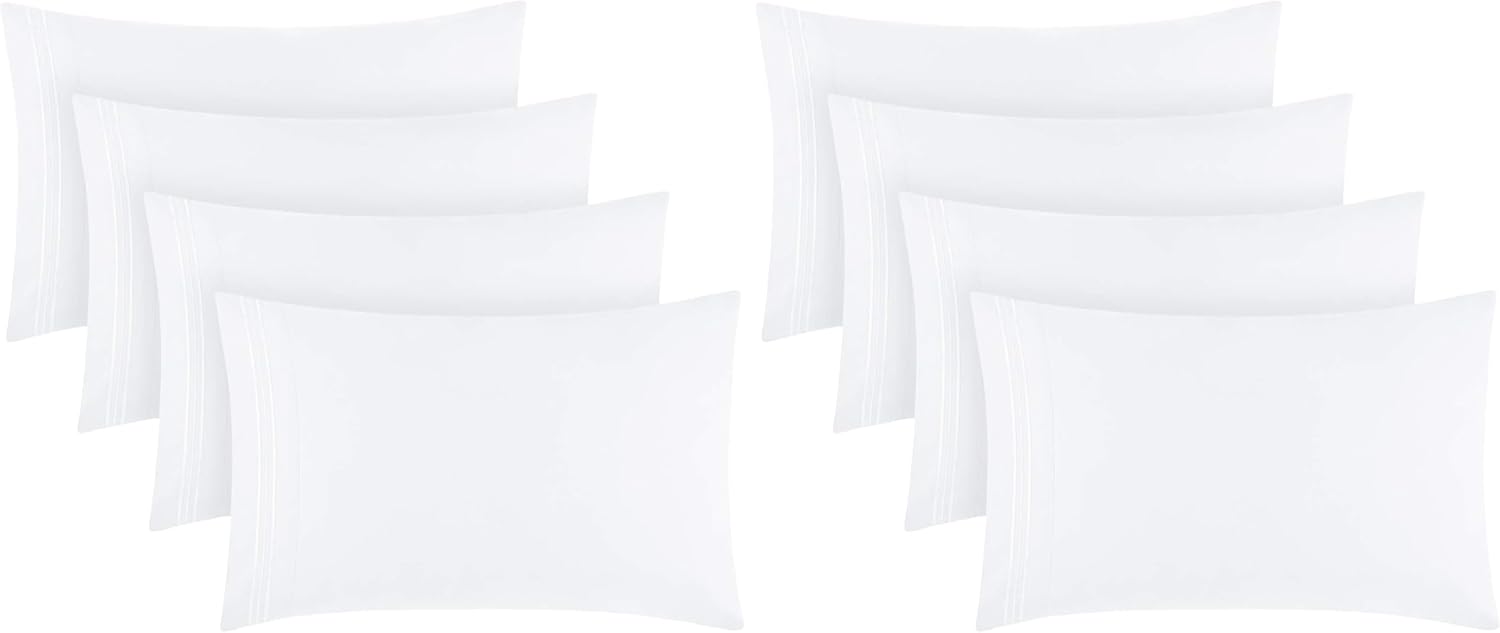 Mellanni Pillow Cases Set - 4 PC Iconic Collection Pillowcases - Hotel Luxury, Extra Soft, Cooling Pillow Covers - Wrinkle, Fade, Stain Resistant (King 20" x 40", White) (Pack of 2)