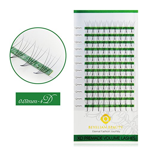 BEYELIAN 4D Premade Volume Eyelash Extensions Fans Lashes Semi Permanent Lash Extensions (0.07mm 12mm C Curl 108 pcs)