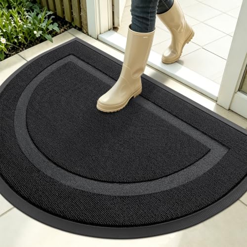 Image of OLANLY Half Circle Door Mat Indoor Outdoor Entrance Welcome, Waterproof All-Season, All-Weather Doormat, Sturdy Natural Rubber, Low Profile, Easy Clean Patio Porch Entryway Mat, 35x23, Jet Black