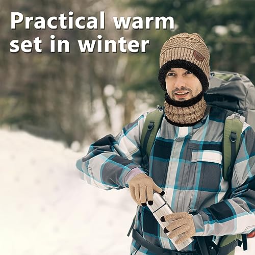 Image of Loritta Winter Hats for Men, 3 PCS Fleece Beanie Scarf Gloves Set