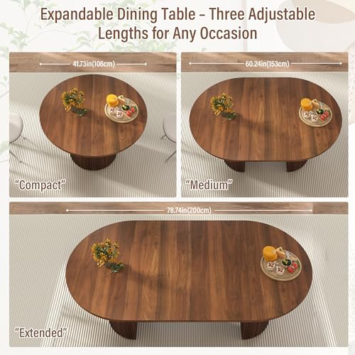 Image of 41 in-78 in Extendable Dining Room Table for 4-8, Round Expandable Kitchen Table with Fluted Base, Modern Farmhouse Oval Dinner Tables for Dining Room Kitchen Living Room (Walnut)