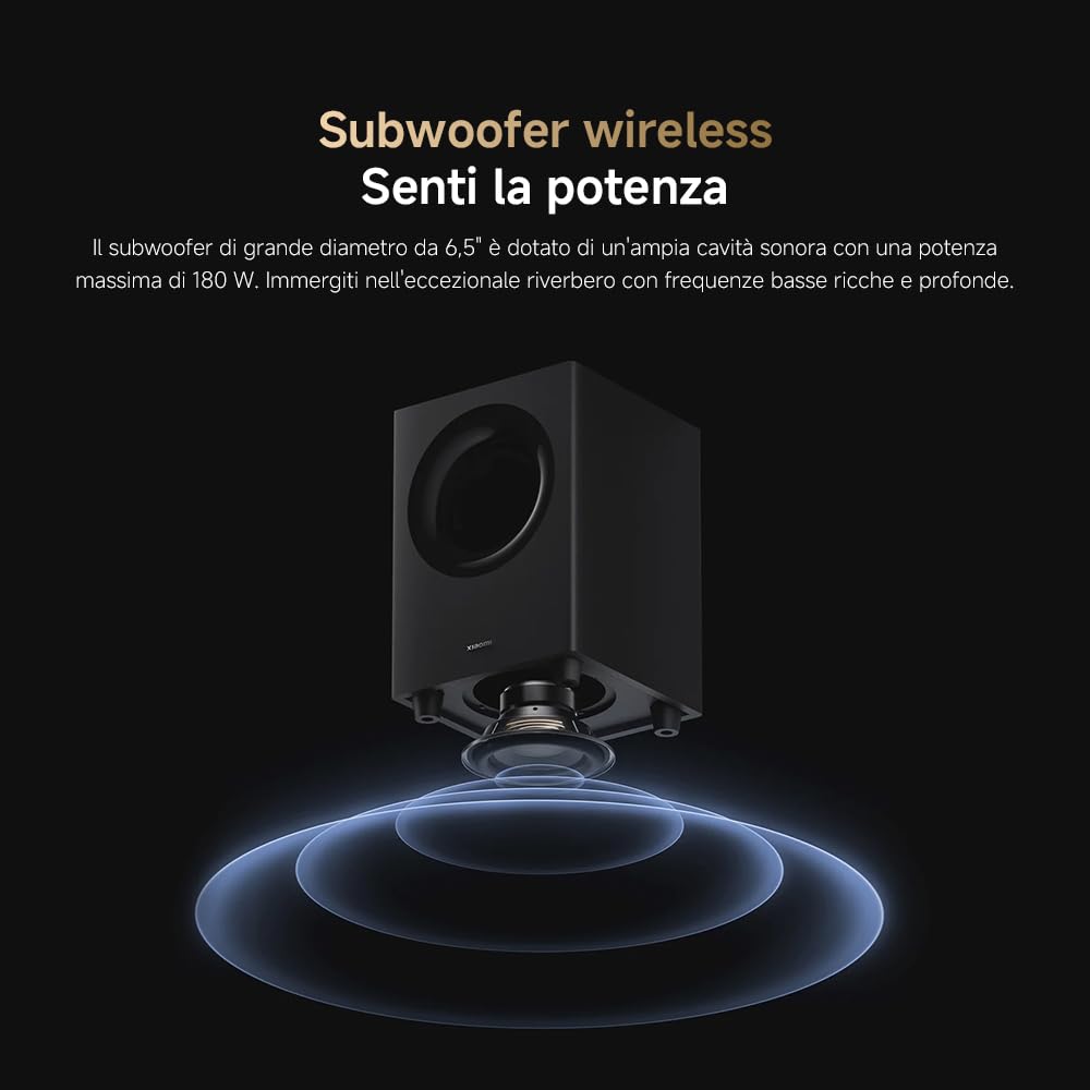 XIAOMI Soundbar Pro 2.1ch, Soundbar TV Max 300W con bassi potenti e subwoofer wireless esterno, supporta Dolby Audio™ e DTS Virtual:X, HDMI ARC/ottico/coassiale/Bluetooth, telecomando