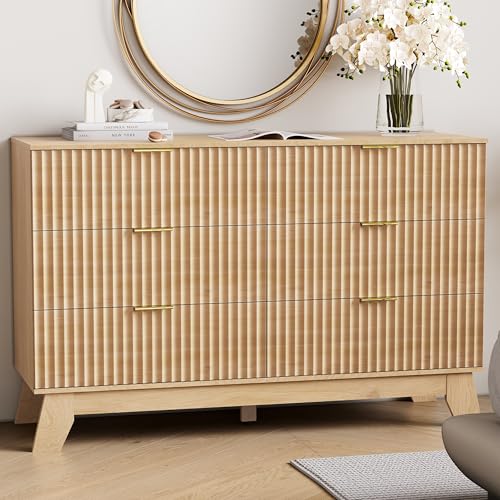 6 Drawer Dresser for Bedroom, Fluted Dressers Chest of Drawers