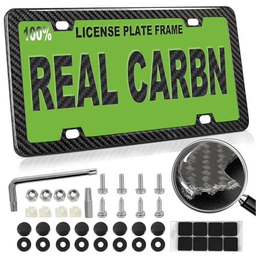 Hibrongo Real Carbon Fiber License Plate Frame 100% Pure Carbon Fiber Frame Black License Plate Holder Cover Universal Car Tag Frame for Men/Women Gift - 1 Pack 4 Hole