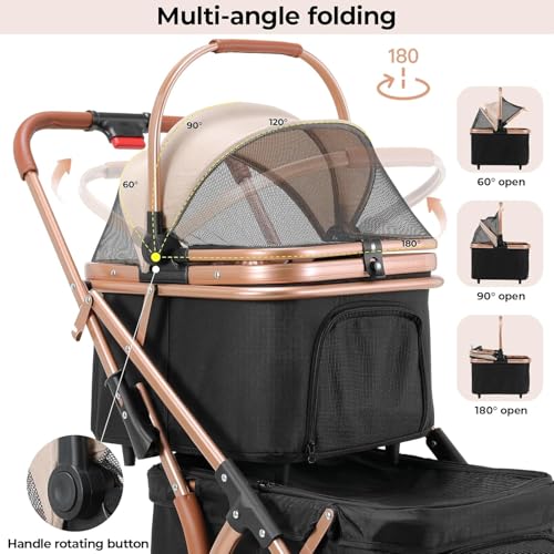 MAMIZO Doppelter Hundebuggy, Haustiere Buggy bis 15 kg, Faltbar 2 Etagen Hundewagen, Katzenbuggy für 2 Etagen mit 4 PCS verschleißfeste PU-Räderr, Hundebox Transporttasche, Schwarz