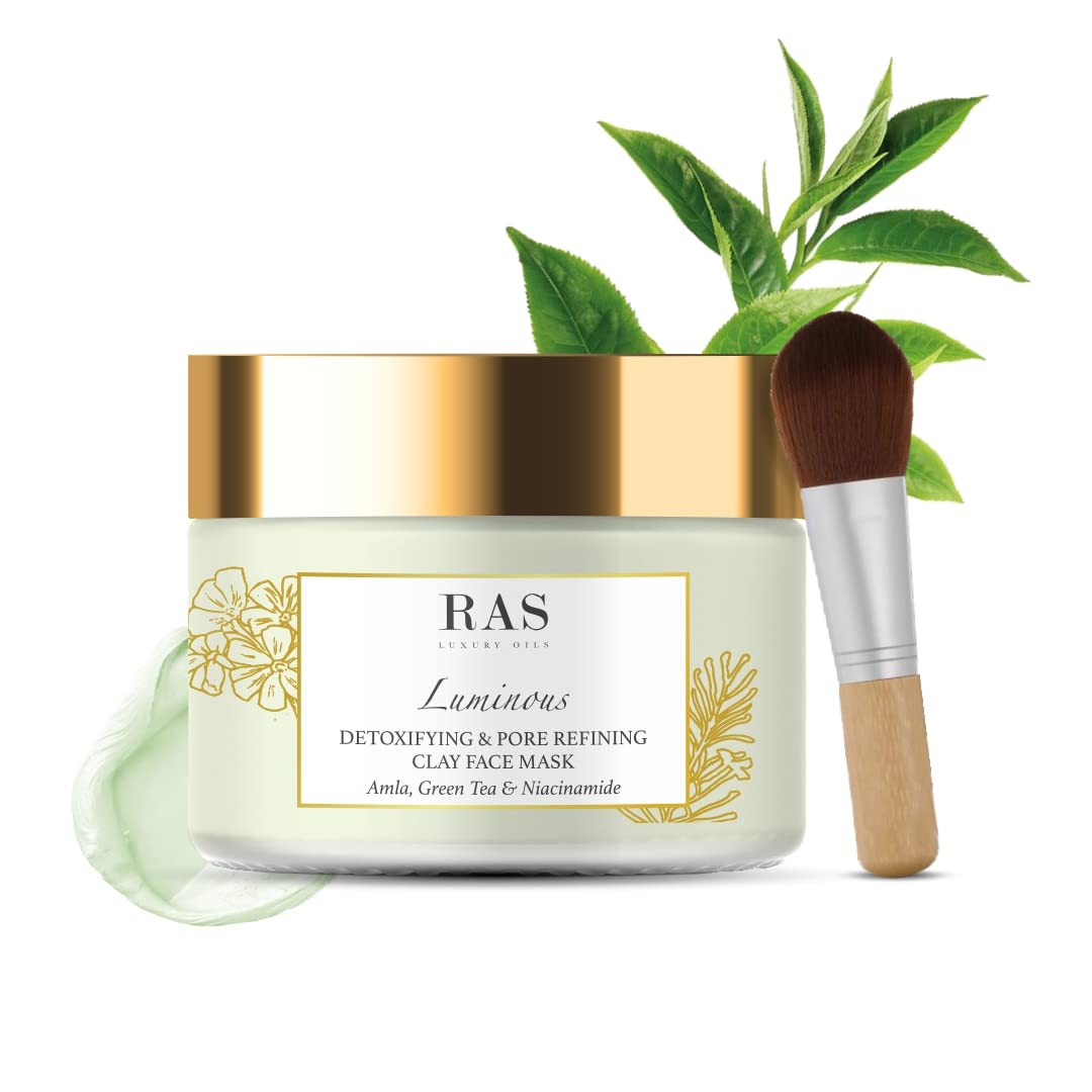RAS Luxury Oils Luminous Detoxifying & Pore Refining Clay Face Mask For Glowing Skin, Tan Removal, Oil & Acne Control, Kaolin Clay, Green Tea, Neem & Amla Extract 50g-image-34