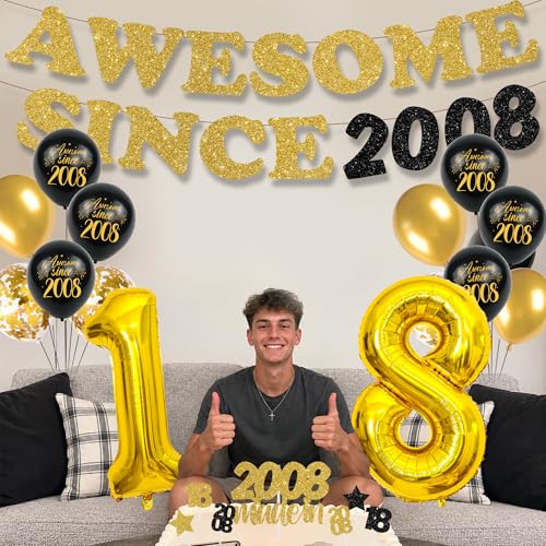 Ballons 18e anniversaire or pailleté avec kit de bannières et étoiles en aluminium (22 pièces) - 5