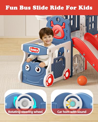 Image of XJD 10 in 1 Toddler Slide, Kids Slide for Toddlers 1-3 (Blue Red, Large)