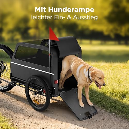 Trevopet® Hundeanhänger für Fahrrad XL – Faltbarer Hundefahrradanhänger mit Rampe, Federung & Kupplung – Fahrradanhänger Hunde bis 45 kg – Wasserdicht – Kompatibel mit E-Bikes – Shwarz