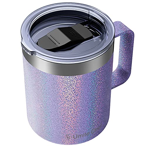 Umite Chef Stainless Steel Insulated Coffee Mug Tumbler With Handle, 12 Oz Double Wall Vacuum Tumbler Cup With Lid Insulated Camping Tea Flask For Hot & Cold Drinks((Glitter Lavender)) #TOP23
