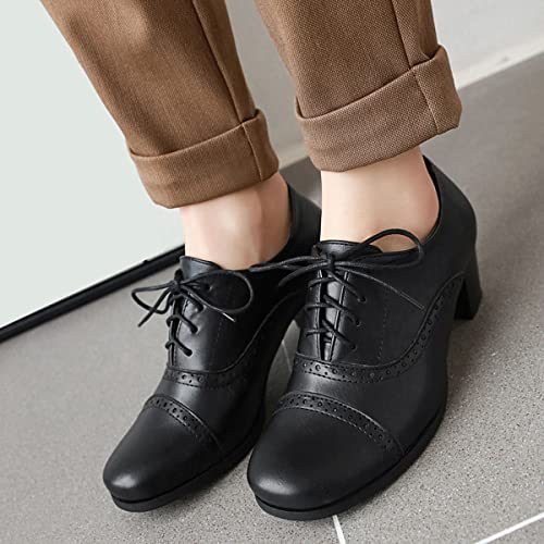 Shemee Women'S Chunky Lace Up Vintage Oxfords Dress Pumps Round Toe Block Mid Heels Retro Brogues Shoes thumb #3