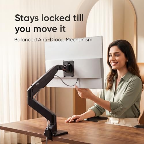 Image of Frido ErgoLuxe Single Monitor Arm Desk Mount, Height Adjustable Gas Spring Monitor Stand for Desk with Tilt, Swivel & Rotation,VESA Desk Mount for 17-38 inch Flat,Curved & Ultrawide Monitors,2-10kg, Black