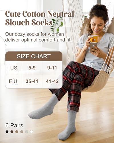 YSense 6 Pairs Women's Crew Socks Cute Aesthetic Cotton Neutral Slouch Socks for Athletic, Boot, Casual Girls3