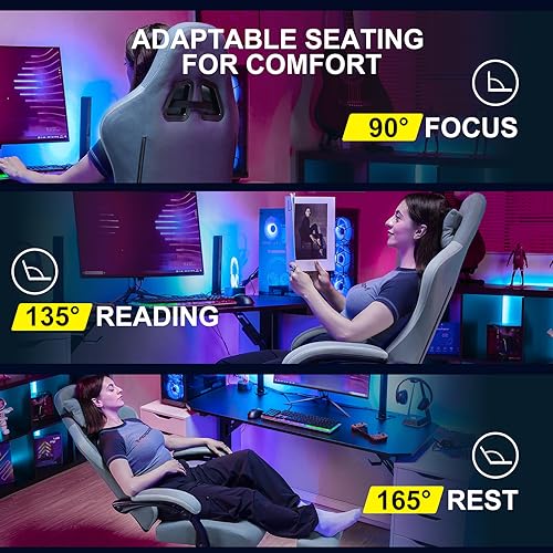 GTPLAYER Fabric Gaming Chair with Footrest, Ergonomic Computer Desk Chair with Pocket Spring Cushion Home Office High Back Support Lumbar Support Heavy Duty Wide - Image 9