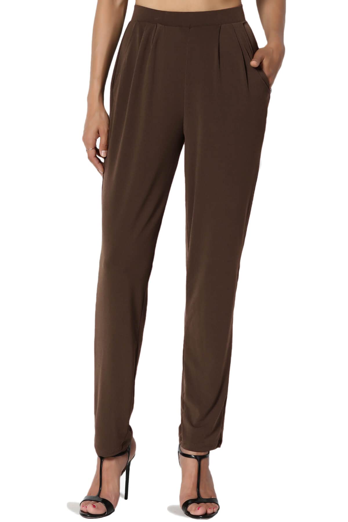 TheMogan Womens Chic Pleated Elastic High Waist Pants Lightweight Relaxed Fit Comfort Trousers