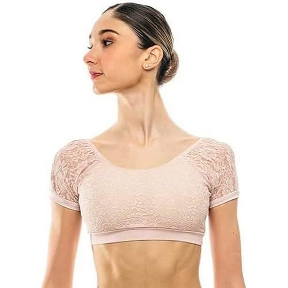 Basilica Dancewear BAW0605 Cerry Round Neck Active Crop Top, Size 10, Dusty Pink