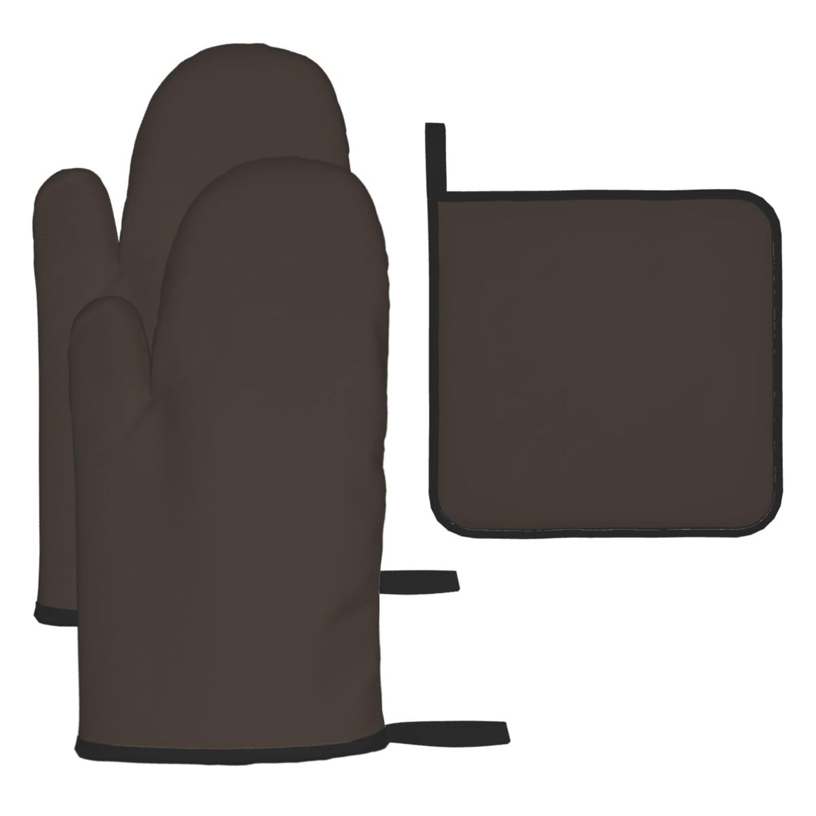brown Oven mittens and oven mitts three-piece set suitable for oven, grilling, baking, microwave and home cooking.