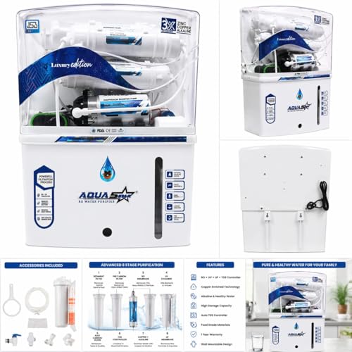 Image of Aqua 5 Star RO Water Purifier for Home, 12 Litre, RO+UV+UF+Alkaline, Copper Enriched, White, Luxury Edition