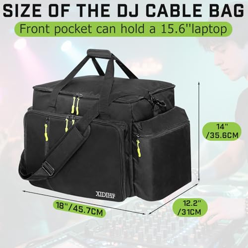 Image of DJ Cable File Bag with Adjustable Dividers, Travel DJ Gig Bag for Cables, Cords, DJ Gear, & Musicians Accessories, for Professional Equipment, 18''Wx14''Dx12.2''H